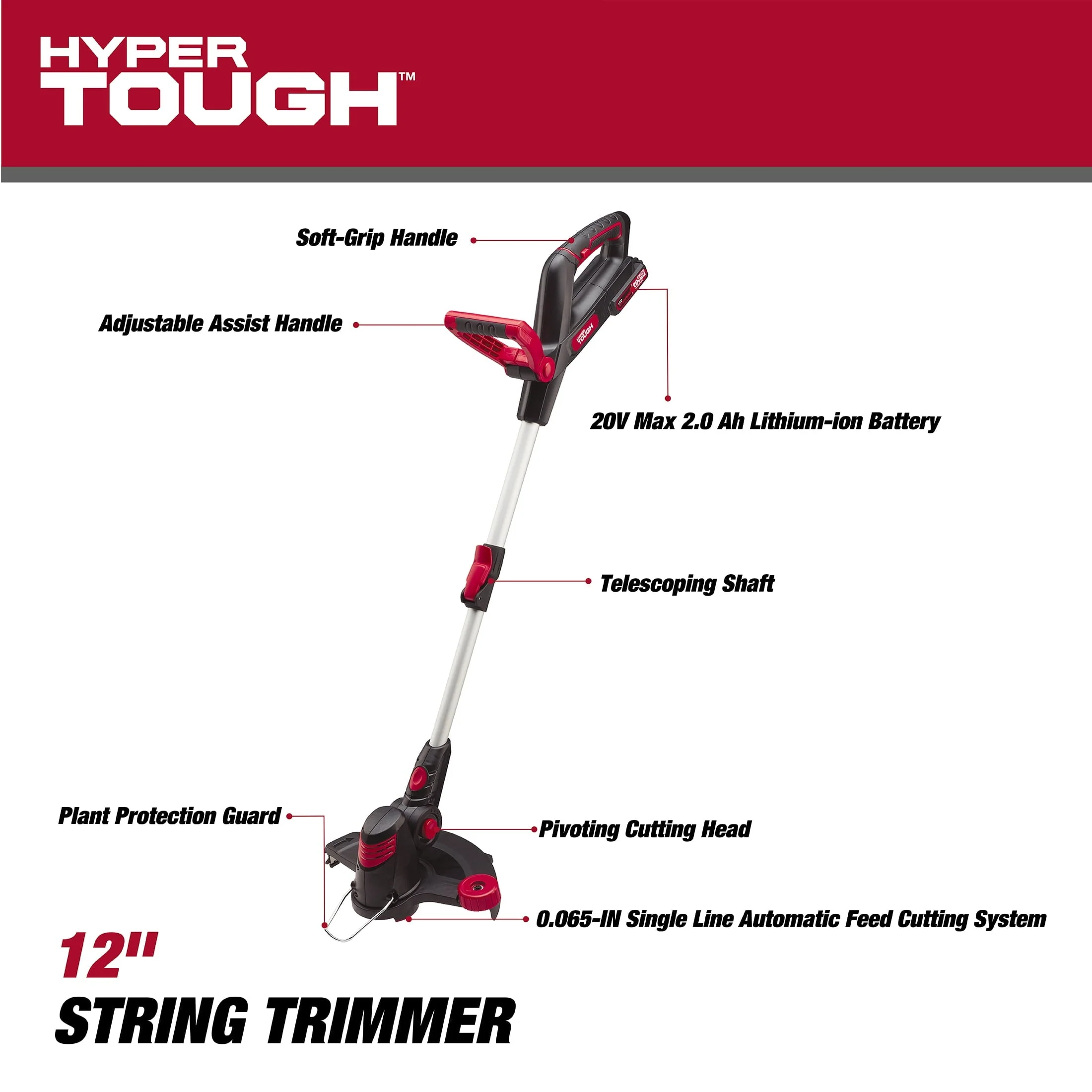 Hyper Tough 20V Max Cordless 12-inch String Trimmer, HT21-401-003-02 - Image 8