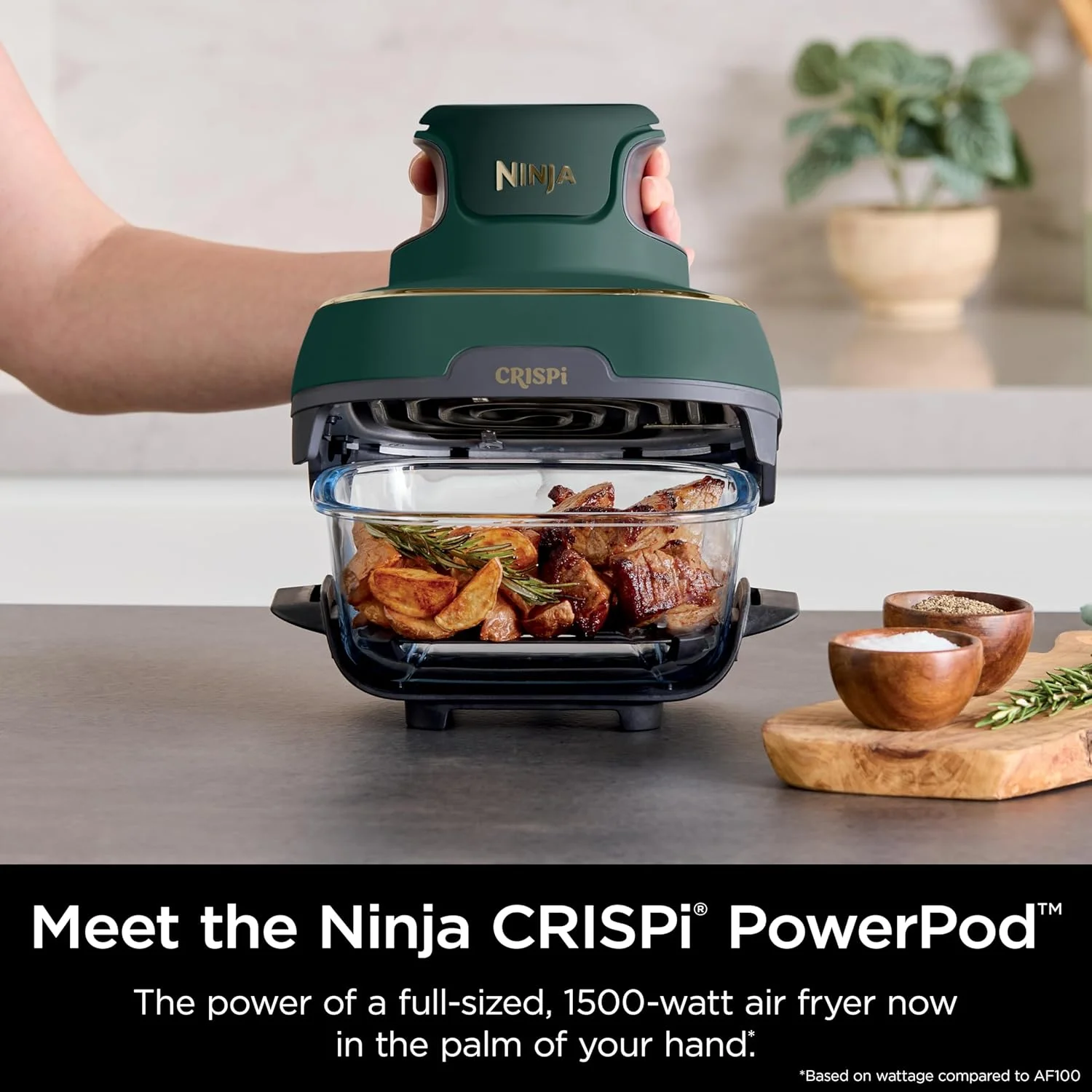 Ninja Crispi 5-in-1 Portable Glass Air Fryer Cooking System FN103BF, British Racing Green with Soft Gold Trim, 1500W, New - Image 4