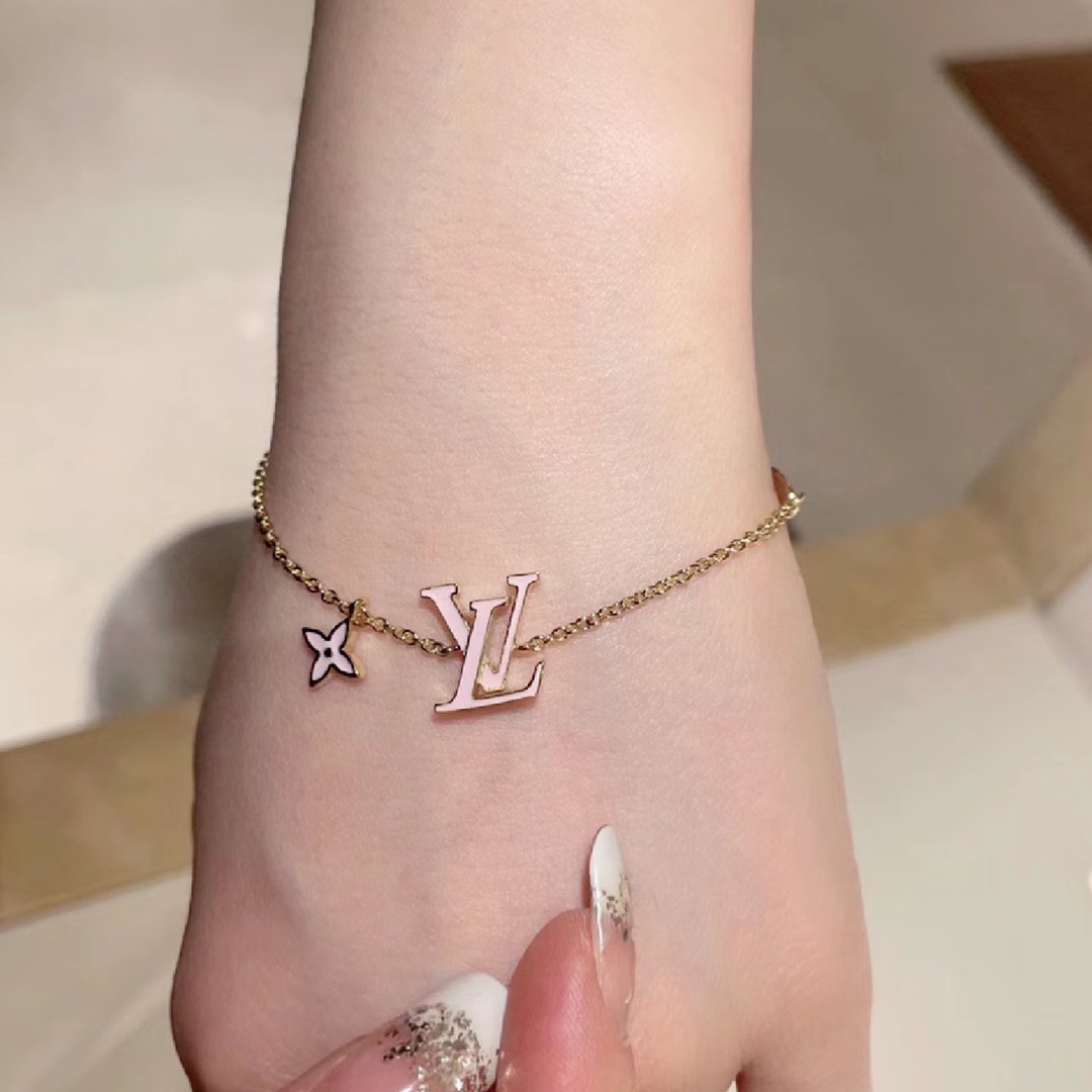 Louis Vuitton Pink LV Letters Earrings Bracelet Necklace - Original Replica Club