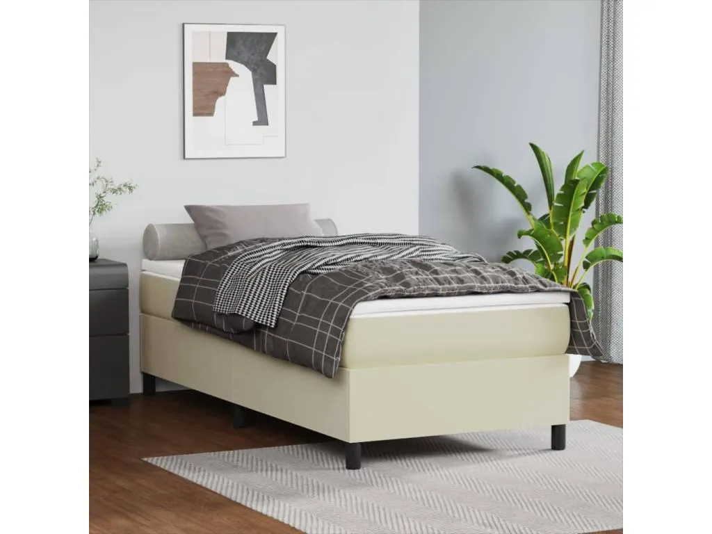 Cama box spring con colchón cuero sintético crema 90x190 cm zpl3731461