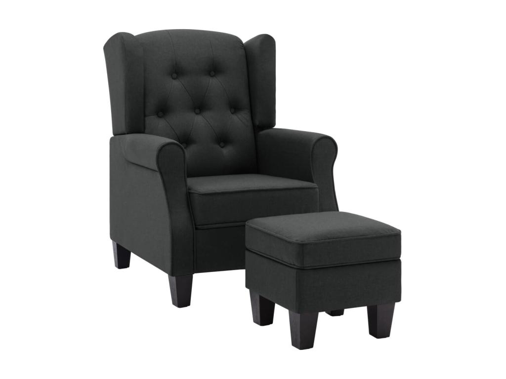 Sillón con taburete reposapiés tela gris oscuro