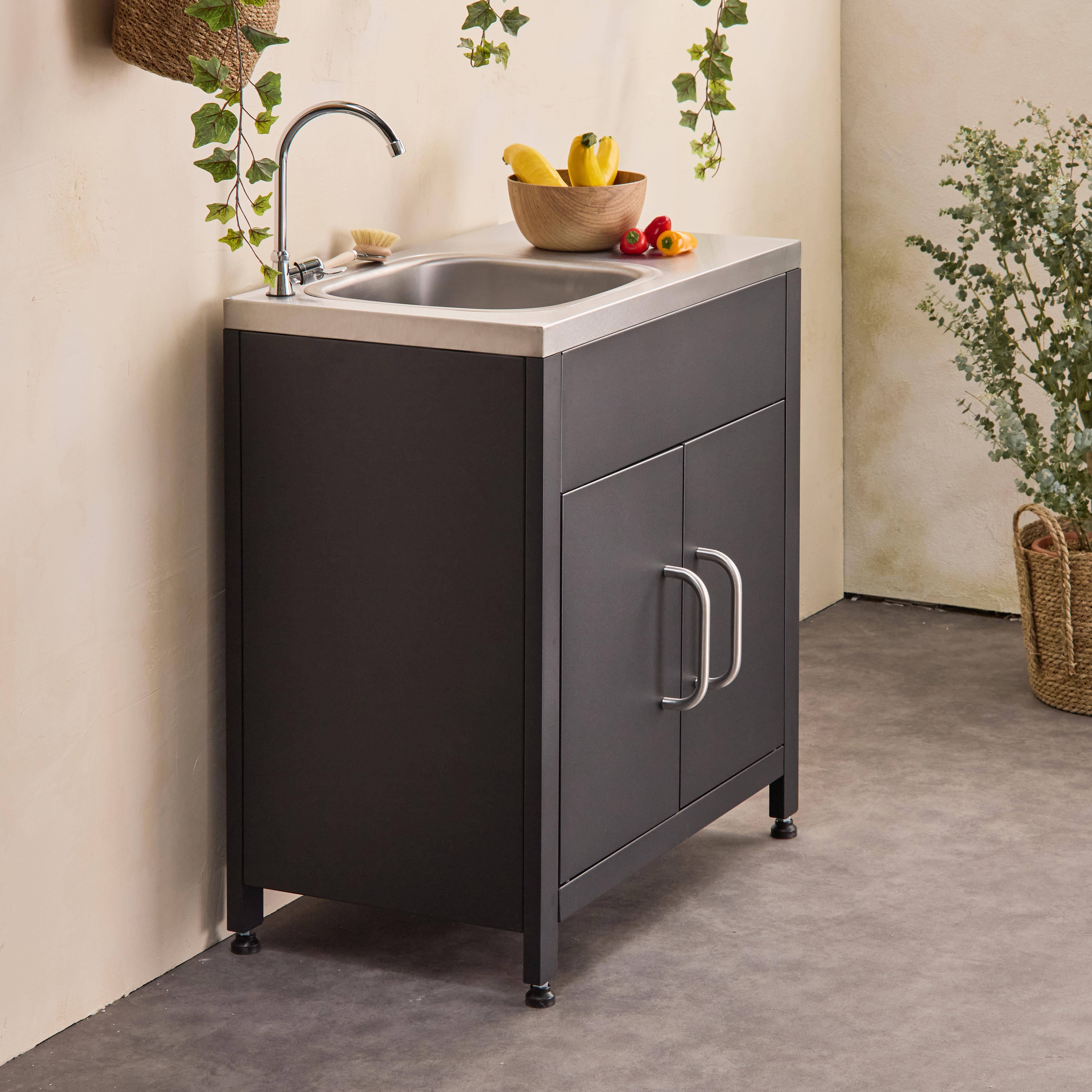 Grimaud - Cocina exterior de acero con fregadero de 80cm
