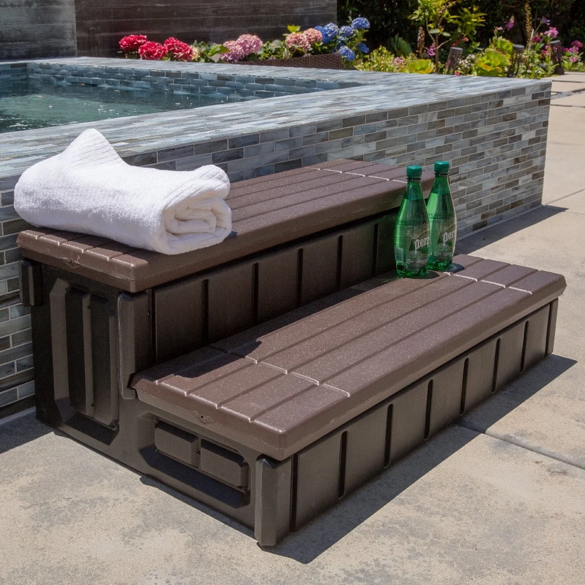 XtremepowerUS Hot Tub Steps With Storage, Spa Step, 36" Length, Camper/Deck Steps, Anti-Slip Brown - Image 12