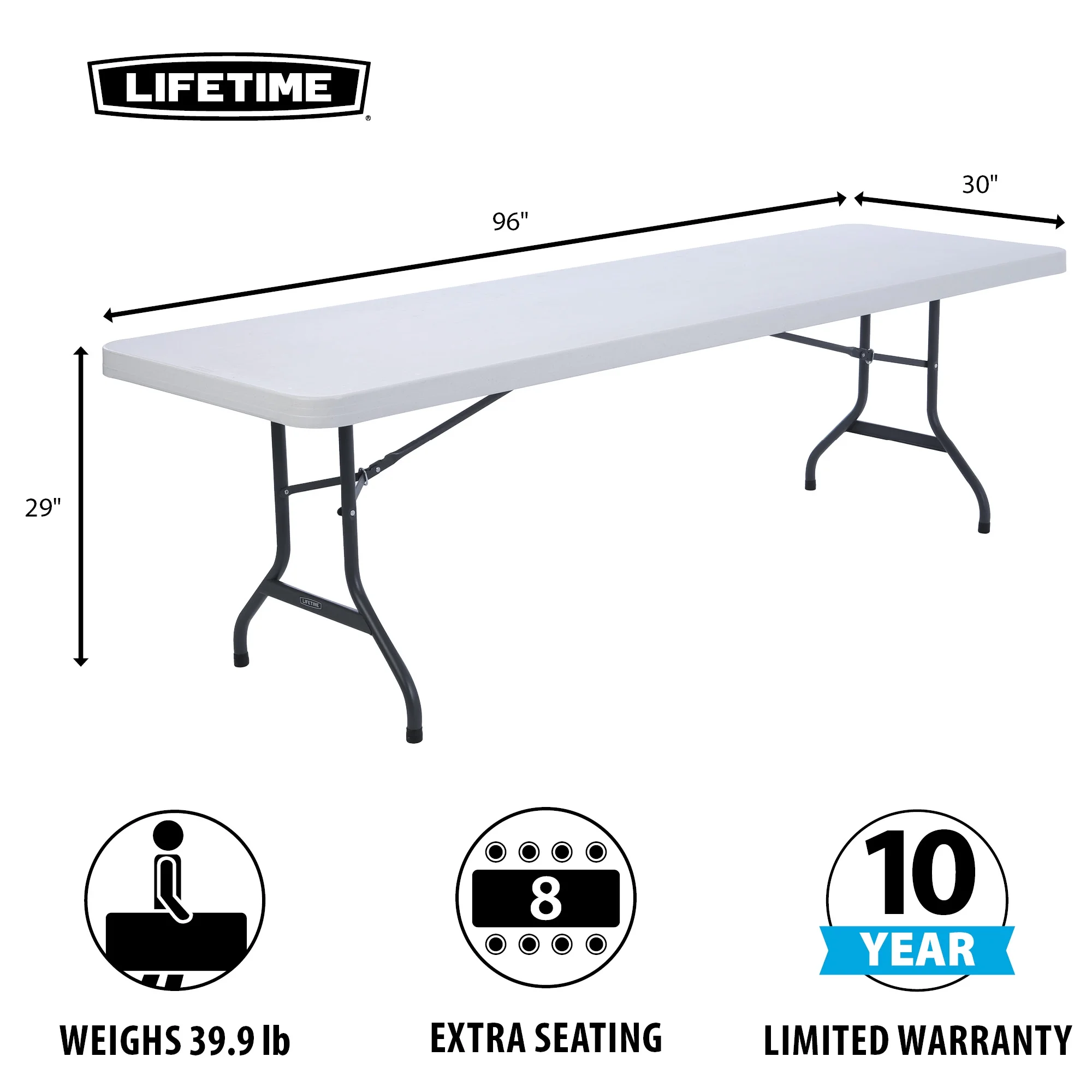 Lifetime Combo Set of (4) 8-Foot Rectangle Folding Tables & (32) Chairs, Indoor/Outdoor Use, White (80147) - Image 5