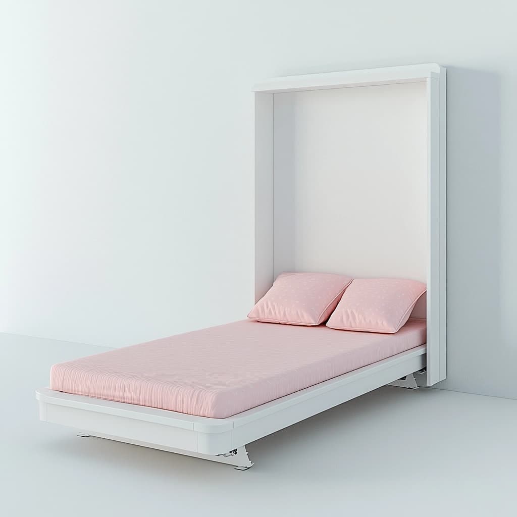 Cama Abatible Individual Madera Blanco Rosa