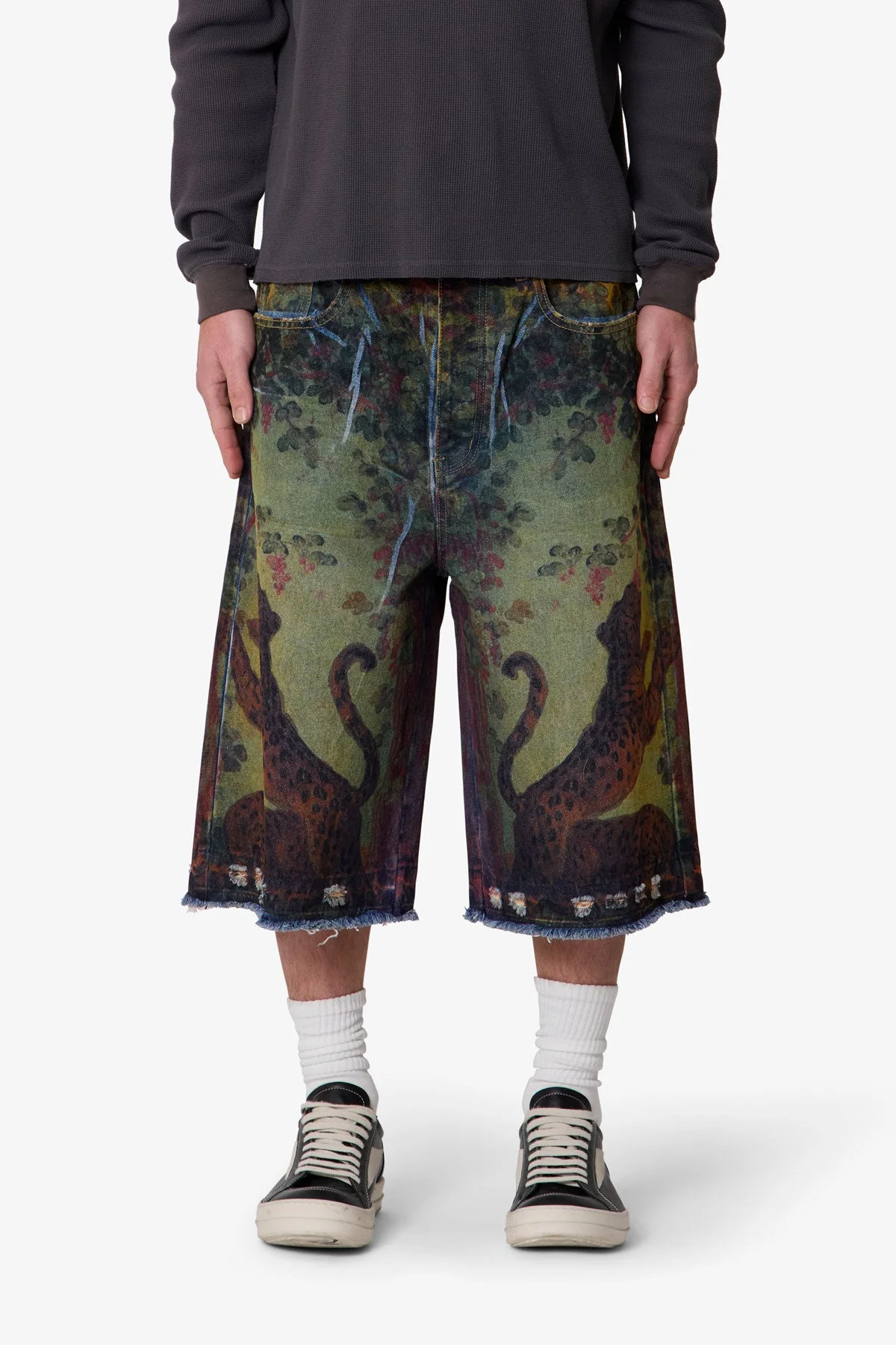 Ultra Baggy Leopard Denim Shorts - Multi