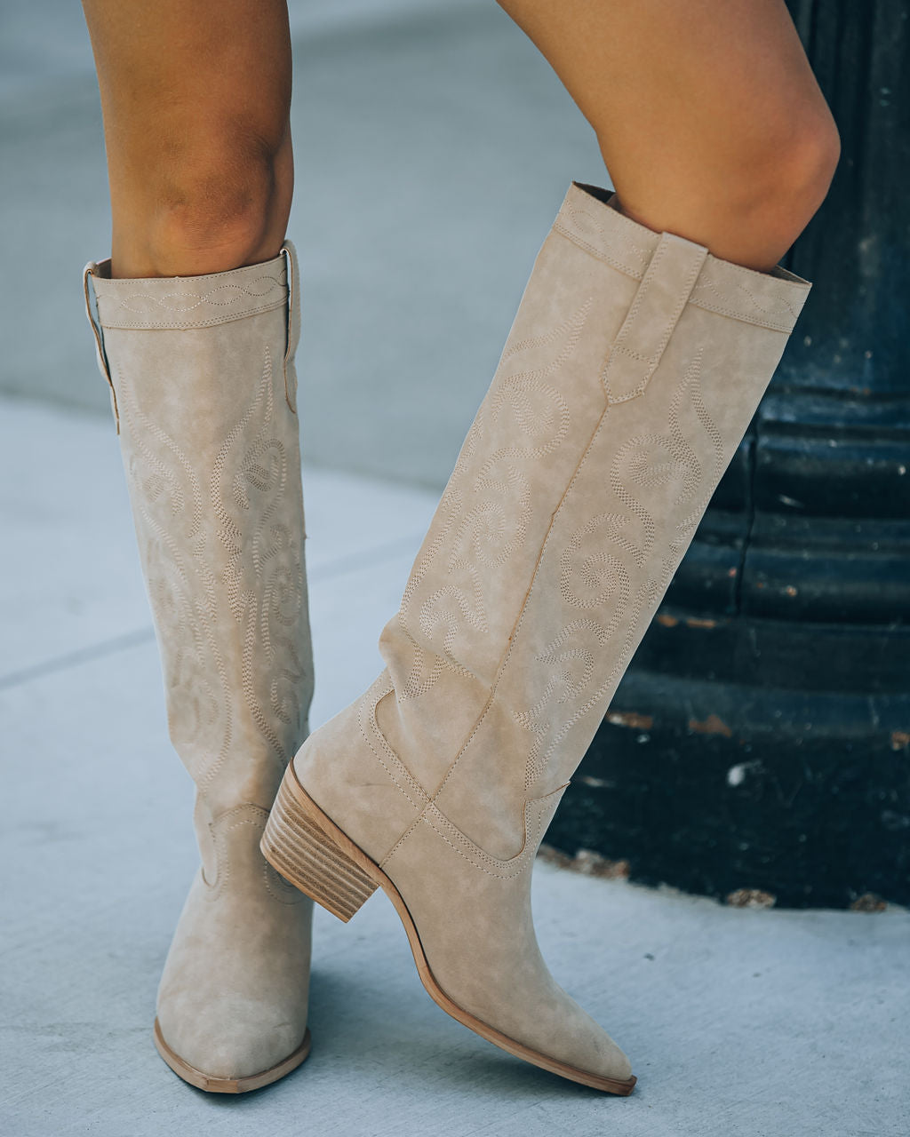 Carolina Western Faux Leather Boots - Sand - Se7enfashion