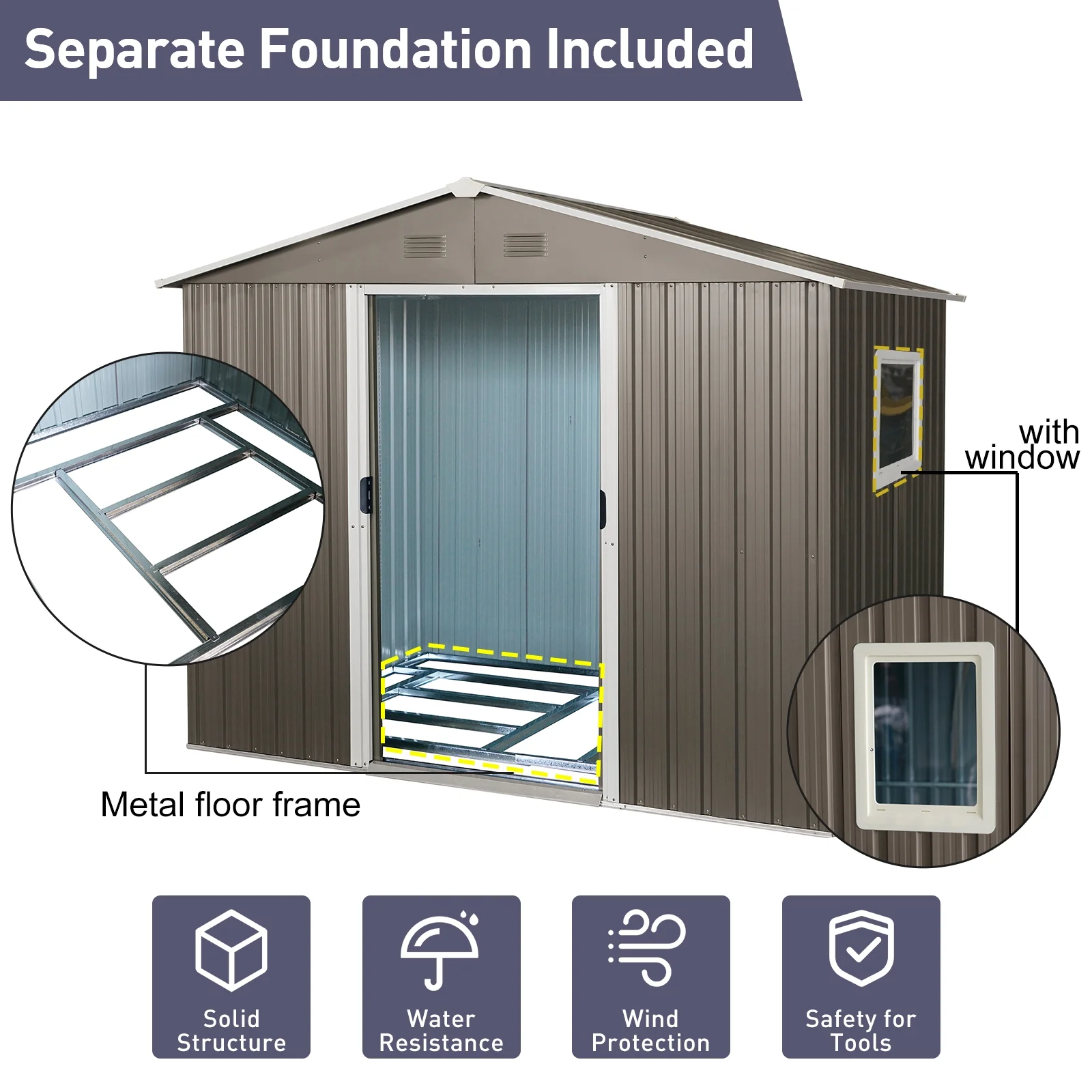 8ft x 6ft Outdoor Metal Storage Shed with Window Grey DIY assembly with pre-cut - Image 8