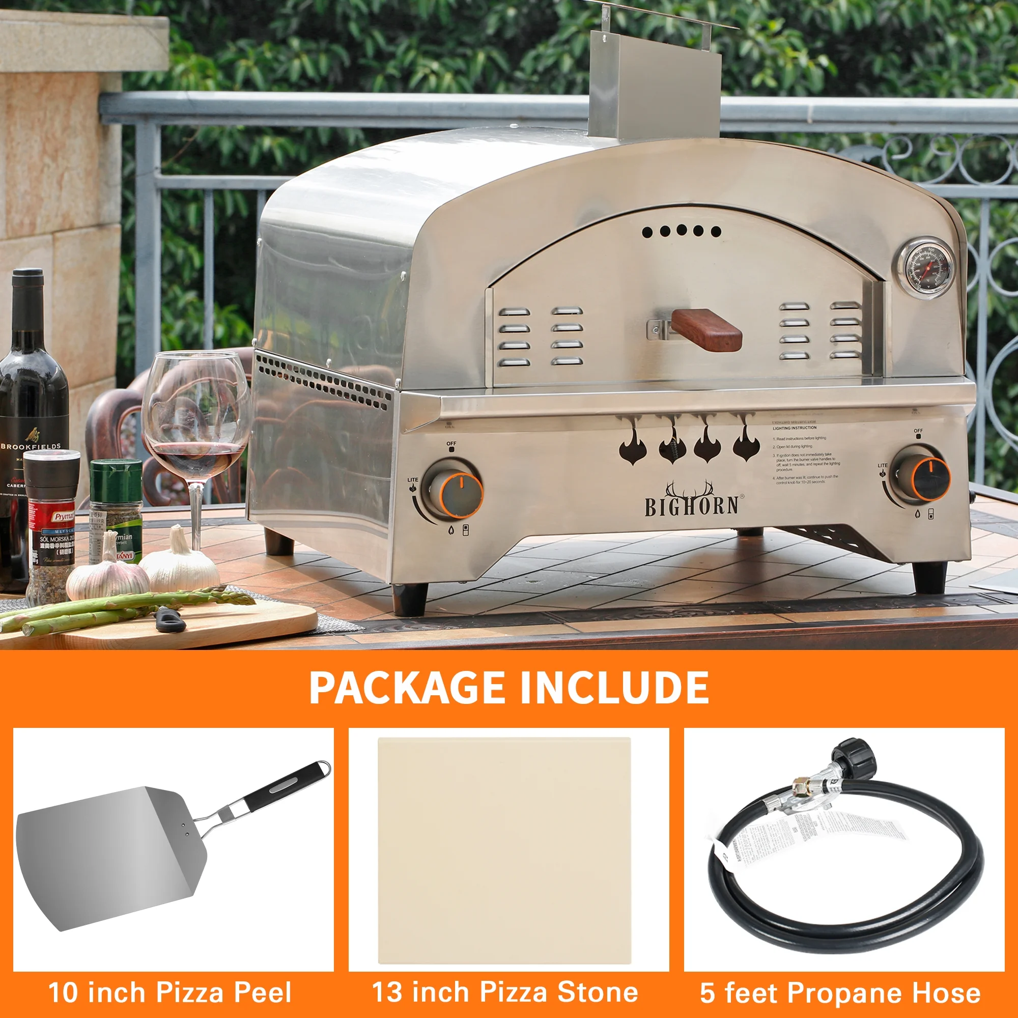 Big Horn Outdoors Gas Pizza Oven Propane Pizza Oven 13'', Stainless Steel - Image 3