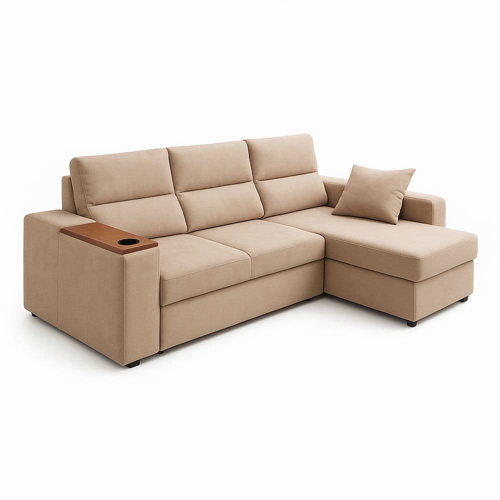 Sofá rinconera tapizado en tela beige L 260 cm x An 160 cm x Al 90 cm