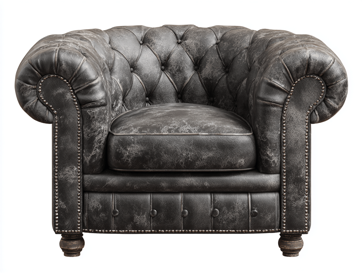 Sillón estilo Chesterfield en cuero sintético – negro envejecido – diseño clásico
