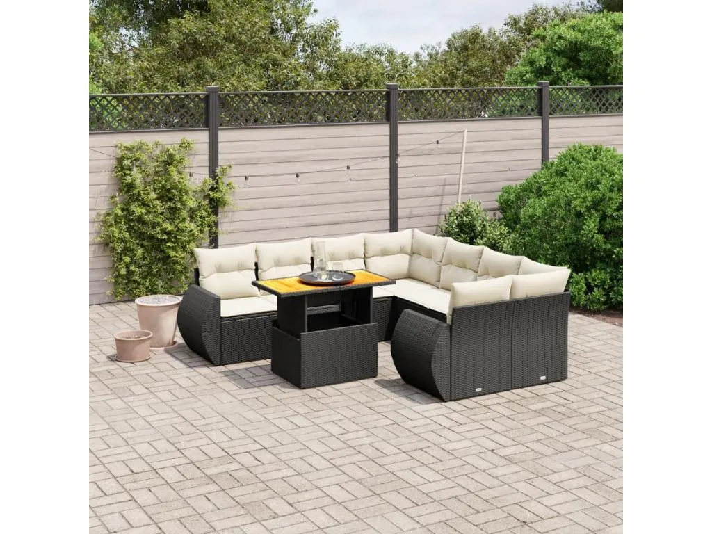 Set de sofás de jardín 8 piezas y cojines ratán sintético negro bzrj88216