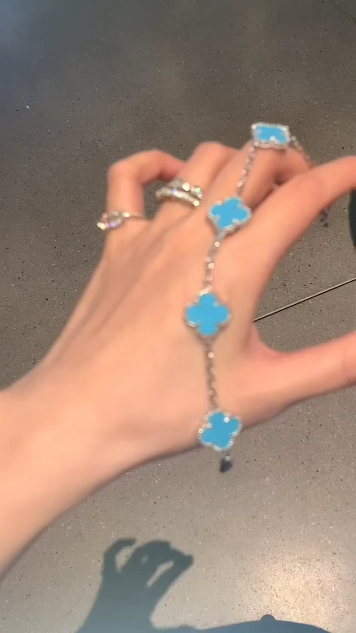 VCA Blue Agate VIntage Alhambra Bracelet, 5 Motifs - Original Replica Club