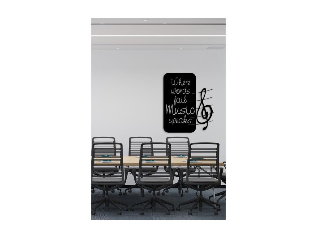 Decoración de Metal Music Speaks, Negro, 72x1,5x85 cm, Casaplu