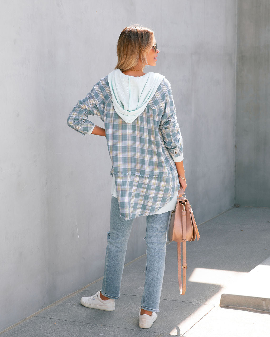Remy Cotton Frayed Hooded Plaid Top - SALE - Se7enfashion