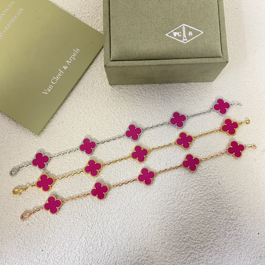 VCA 5 Rose Red Motifs Vintage Alhambra Bracelet - Original Replica Club