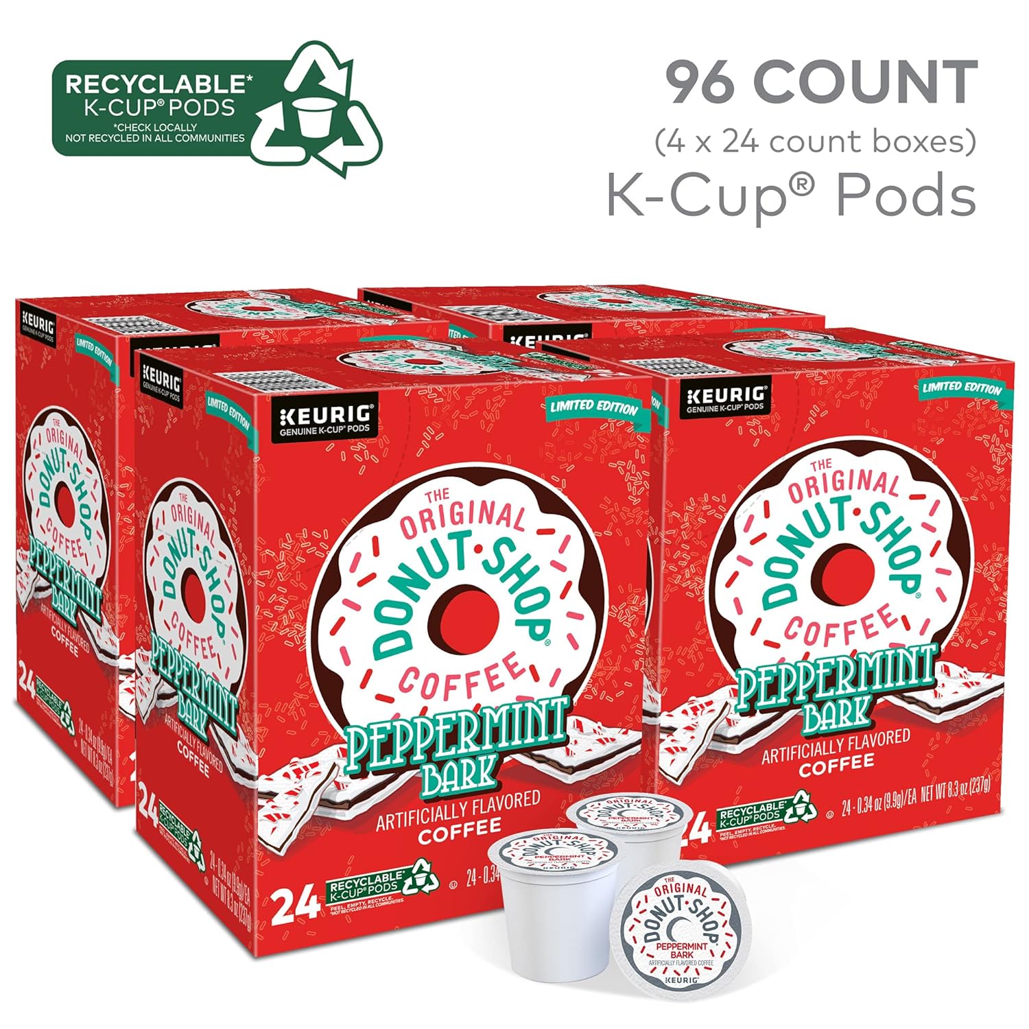 The Original Donut Shop Peppermint Bark Keurig Single-Serve K-Cup Pods. Light Roast Coffee. 96 Count