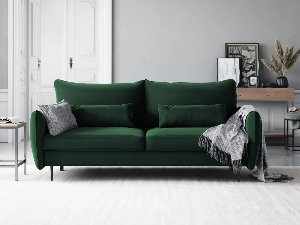 Mueblestop - Sofá cama con baúl de almacenaje Mueblestop 3 plazas de terciopelo verde botella - 222x105x90cm NANV98339
