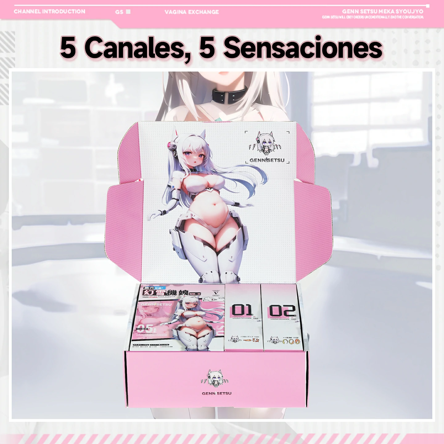 Caja Genn Setsu con arte anime y 5 canales intercambiables para masturbador masculino Dr.YUU.