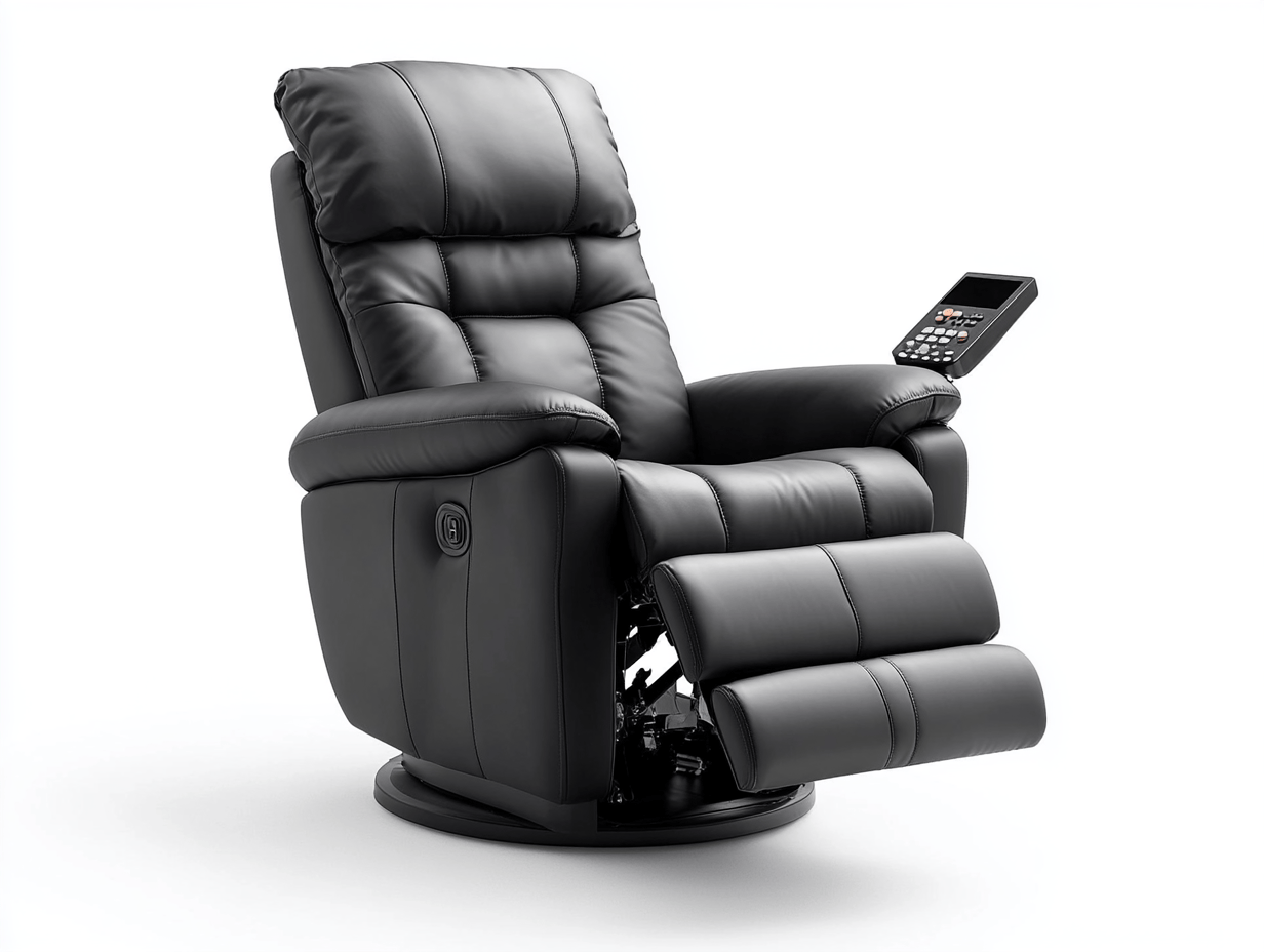 Sillón reclinable de masaje en cuero negro con control remoto 91x95x105cm, reclinado extendido 91x160x85cm