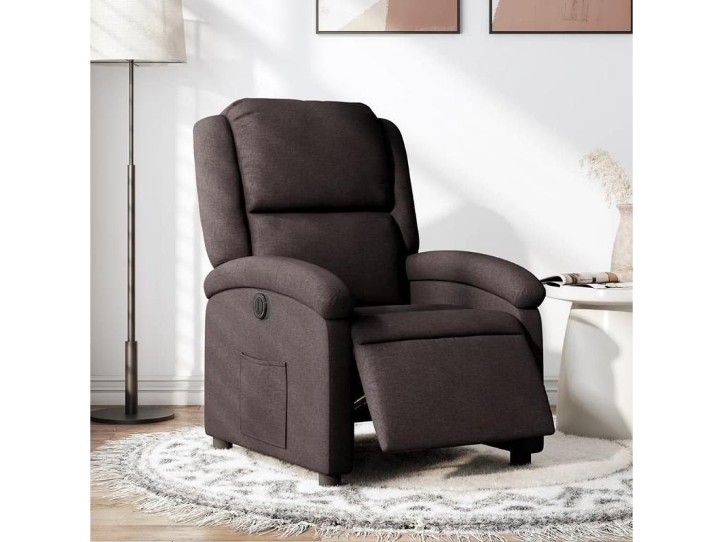 Sillón reclinable eléctrico tela marrón oscuro