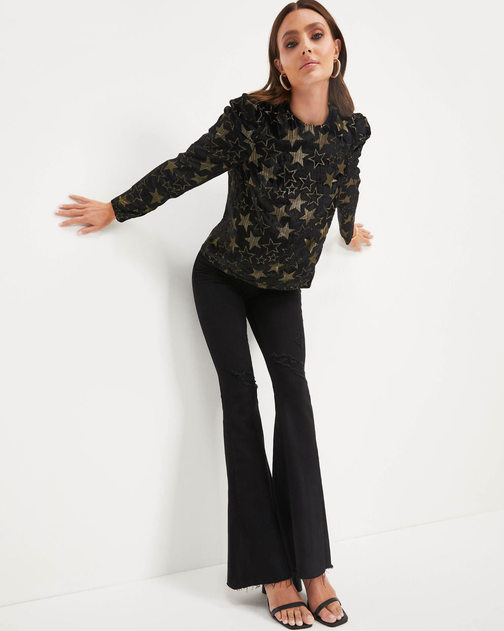 Got Them Starstruck Burnout Velvet Metallic Top - Black - Se7enfashion
