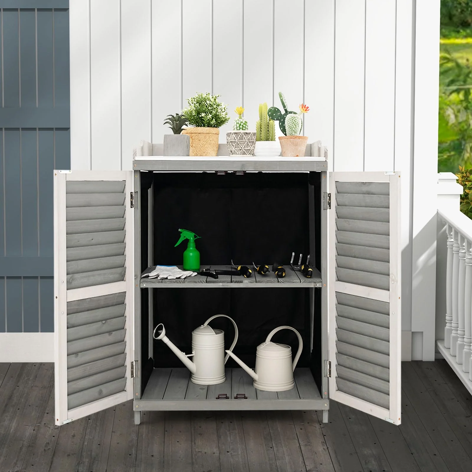 Outdoor Potting Workbench With Metal Tabletop And Garden Storage Cabinet - Image 3 Outdoor Potting Workbench With Metal Tabletop And Garden Storage Cabinet - Image 3