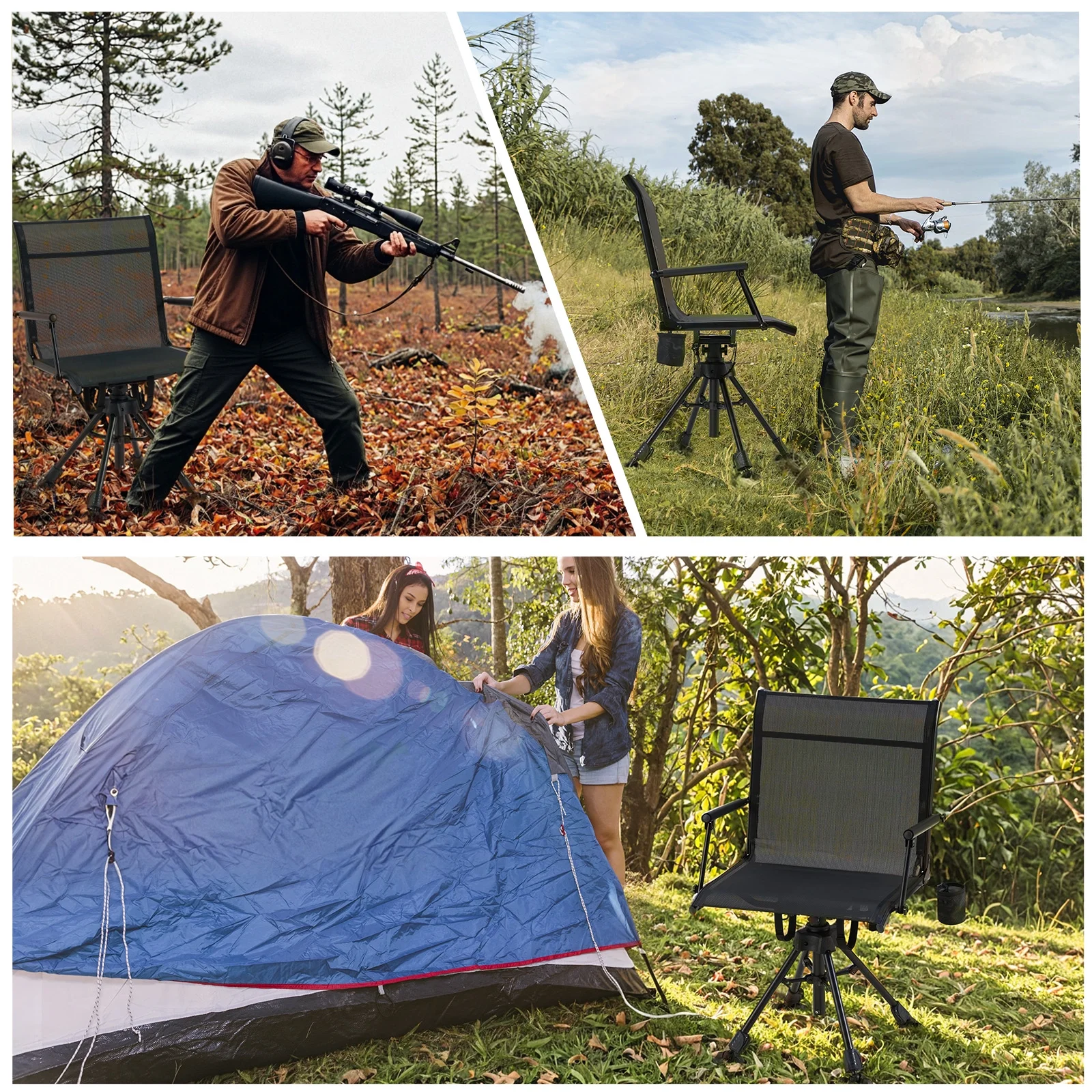 Danrelax 360- Silent Camo Hunting Blind Chair, Armrests, Side Pouch, Telescopic Legs - Image 45