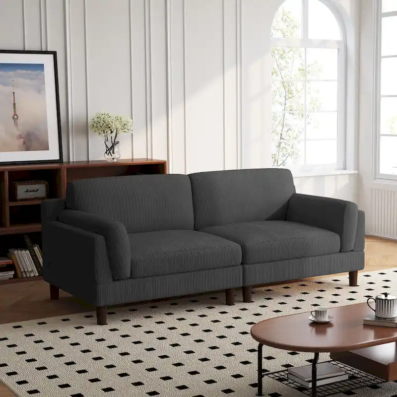 90-Inch Oversized Corduroy Sofa for Living Room with Reversible Cushions