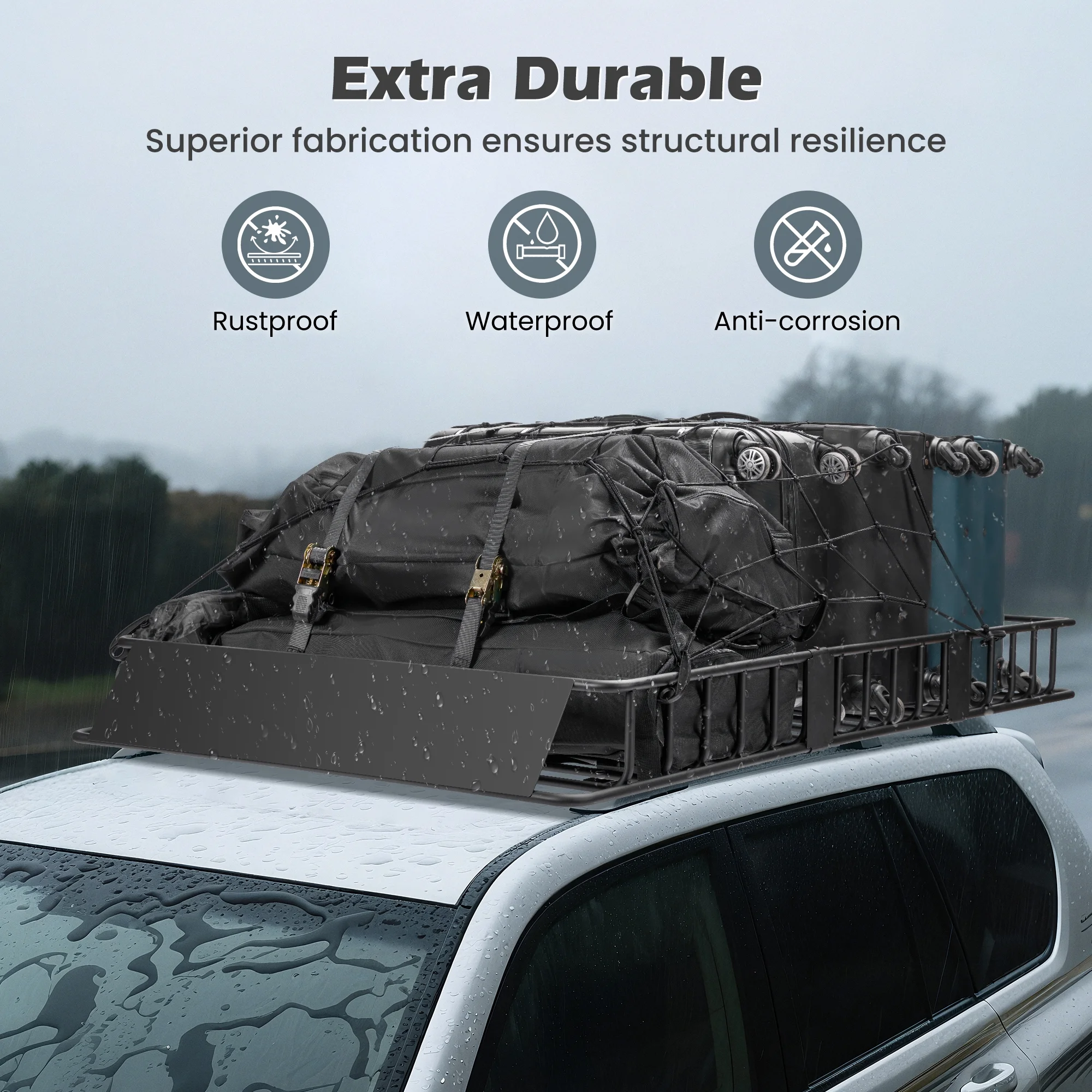 Naipo Roof Rack Cargo Basket,500 lb,64"x39"x6"Extendable Roof Luggage Holder Rack with 4 U-Bolts for SUV/RV,Camping - Image 2