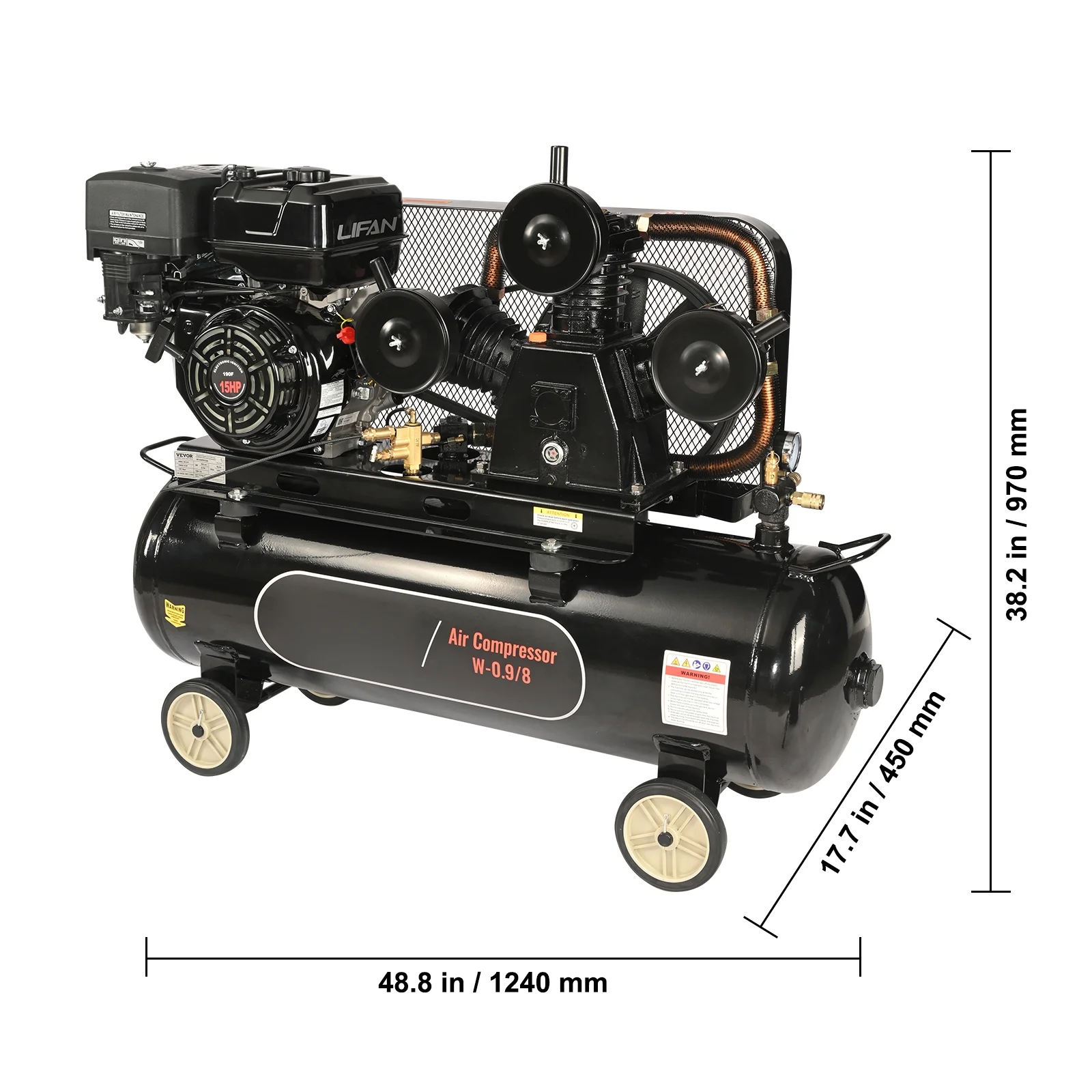 KFFKFF 15HP Gas-Fueled Air Compressor, 30 Gallon Horizontal Compressor Tank, 33CFM@115PSI Gas Propelled Piston Pump Compressed Air System with 115PSI Maximum Pressure for Building Sites Workshop - Image 8