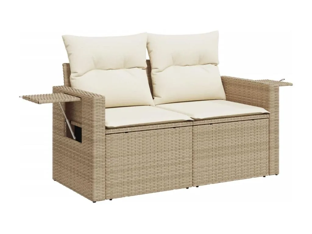 Set sofás de jardín 14 pzas con cojines ratán sintético beige