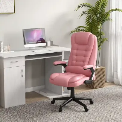 HOMCOM High Back Massage Office Chair with 6 Vibration Points and Heated Recline - PU Leather Computer Chair