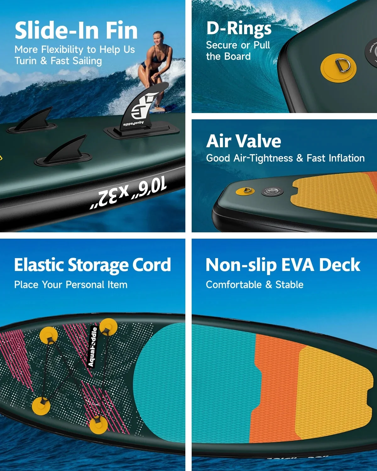 LNOW 10'6 Inflatable Stand Up Paddle Board, 6 ft Thick - Triple Action Pump - Image 3 LNOW 10'6 Inflatable Stand Up Paddle Board, 6 ft Thick - Triple Action Pump - Image 3