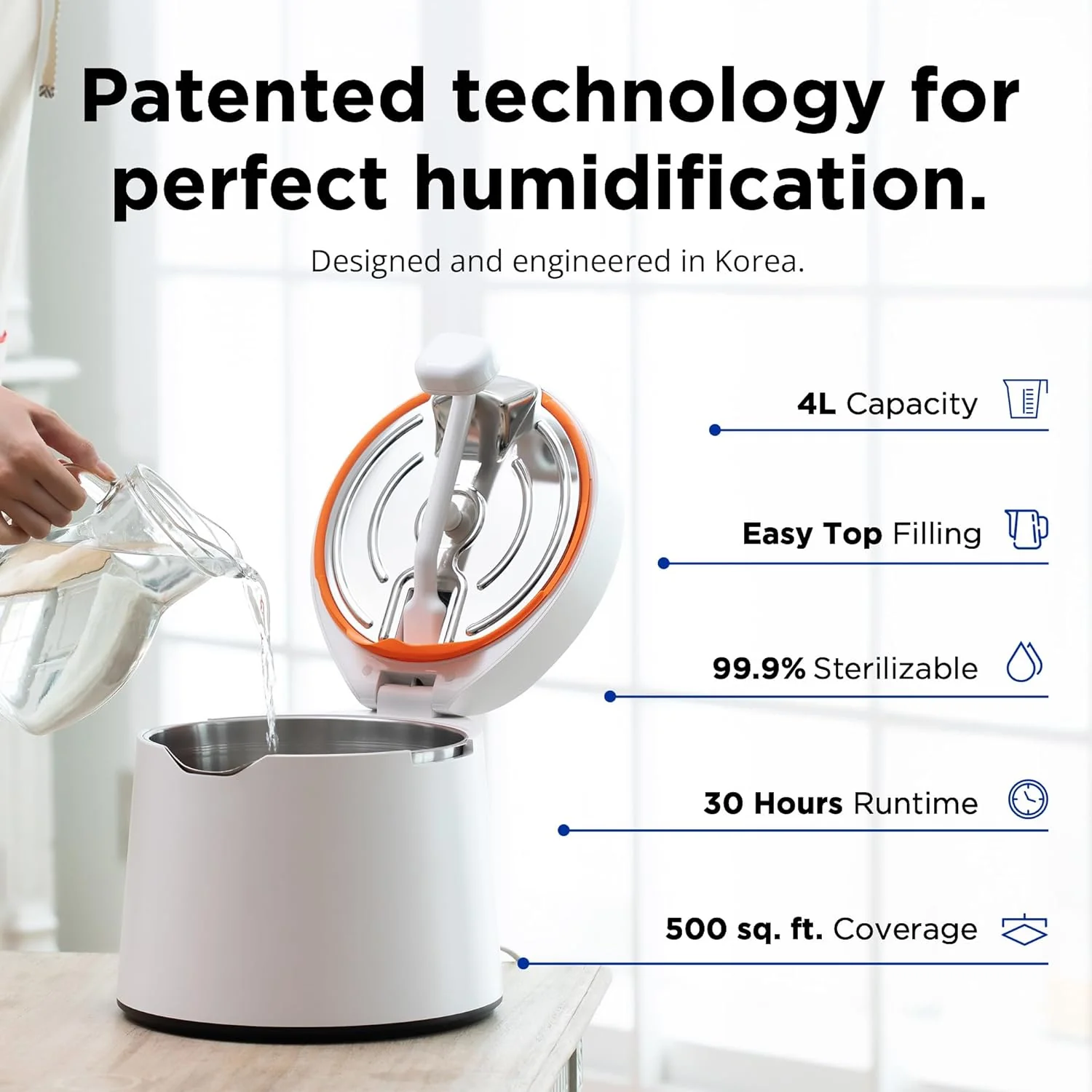 31S Stainless Steel Humidifier, 1Gal/4L, Quiet, Filter-Free