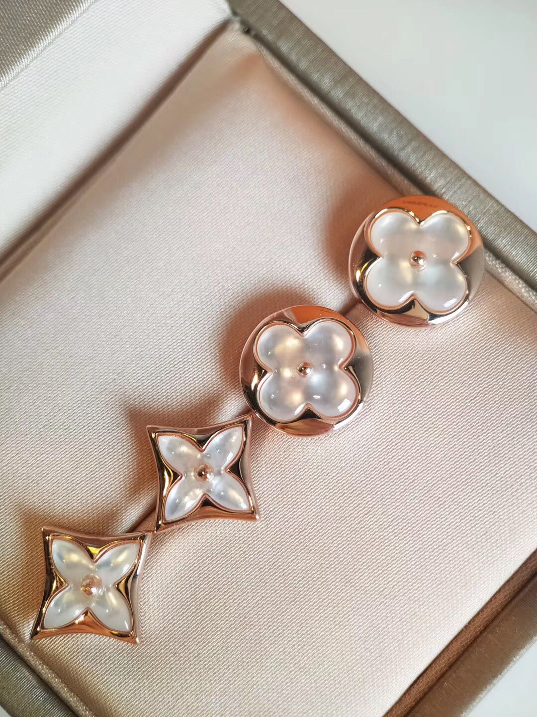 Louis Vuitton Dainty Rose Gold White Mother of Pearl Stud Earrings - Original Replica Club
