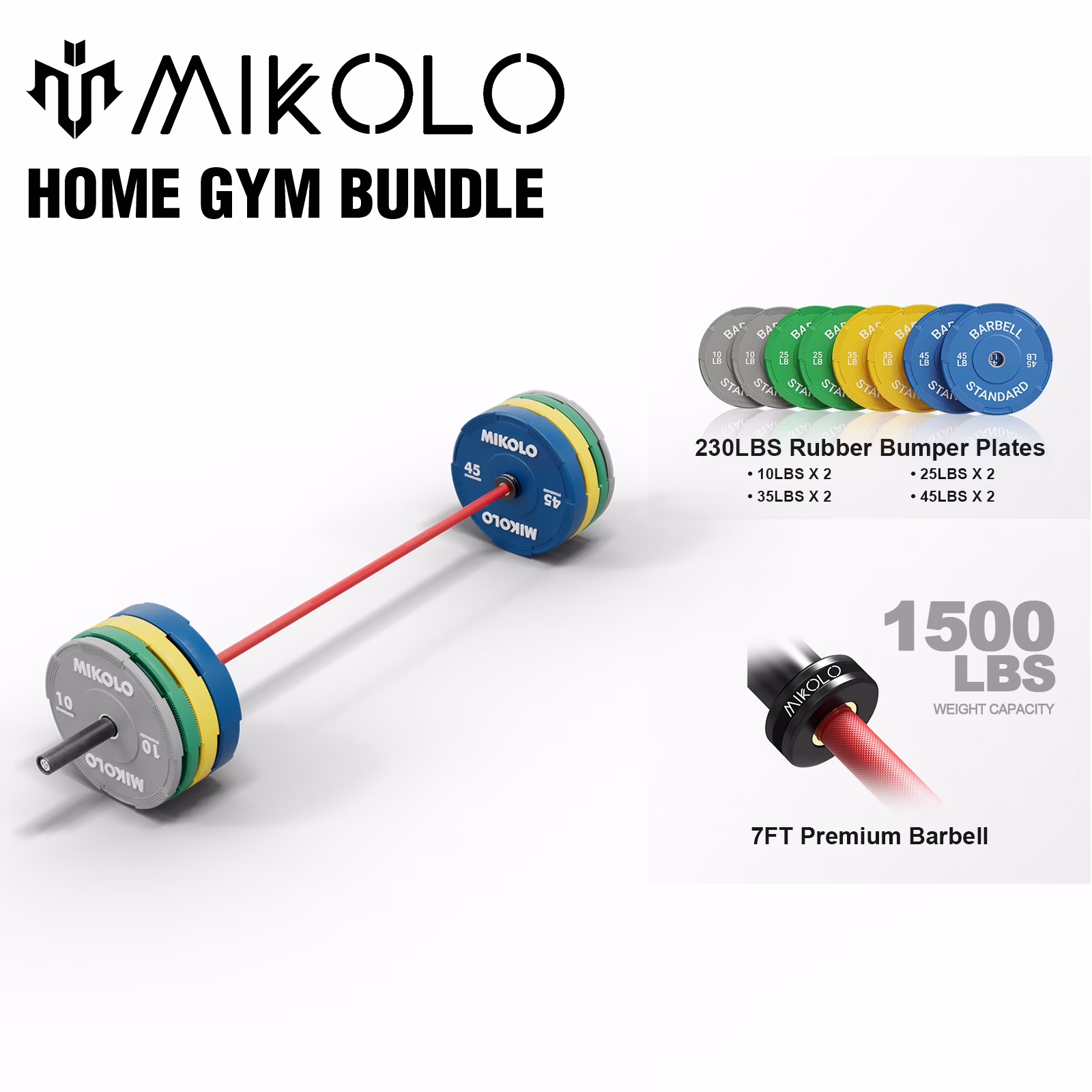 Mikolo 7ft Olympic Barbell, Barbell for Weightlifting and Powerlifting 45lb, Olympic Bar for 1500lbs Capacity, Weight Bar Fit 2-?Standard Weights - Image 11