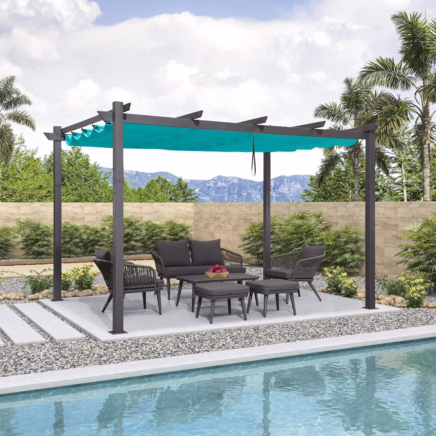 EastVita 10x10 Ft Aluminum Pergola,Outdoor Pergola with Adjustable Canopy,Reinforced Frame Metal Pergola for Backyard,Garden and Deck - Khaki - Image 6