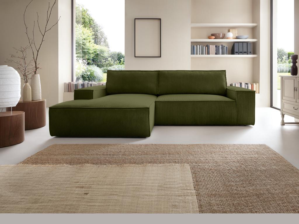 Cama canapé de 90 x 190 cm con cabecero de costuras verticales tela caqui