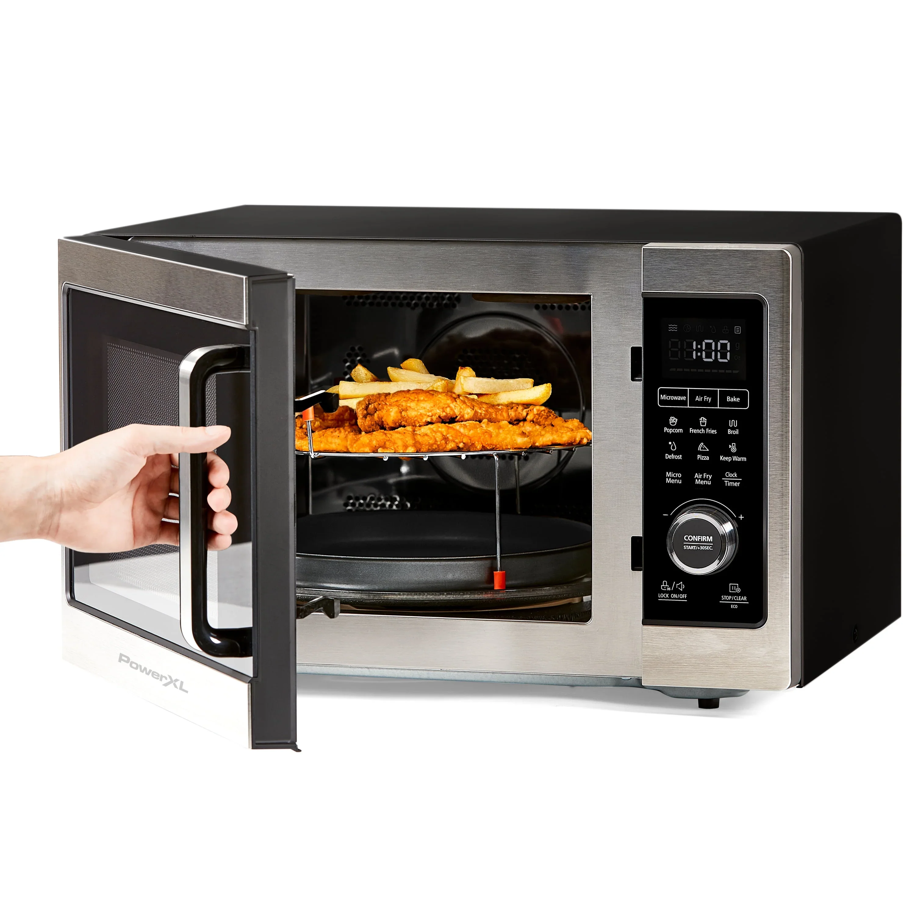 PowerXL Microwave Air Fryer Plus, Stainless Steel / Black, 1cu. ft.