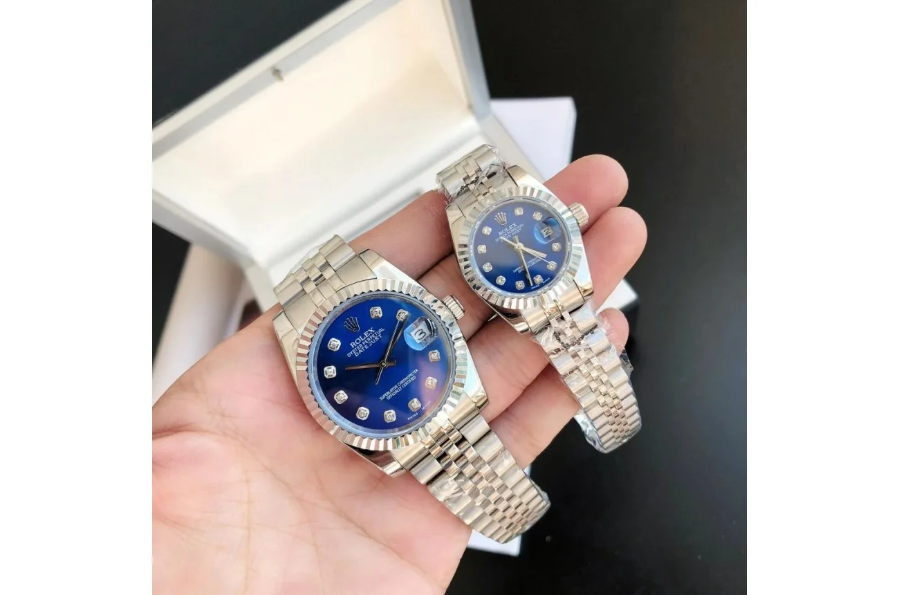 Couple Watches Rolex Datejust 36/28mm SS/SS Jub Blue/Dial
