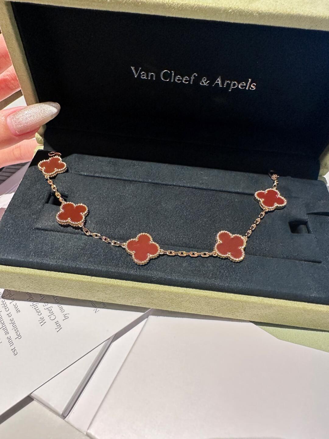 VCA Vintage Alhambra Red Carnelian Rose Gold Bracelet, 5 Motifs - Original Replica Club