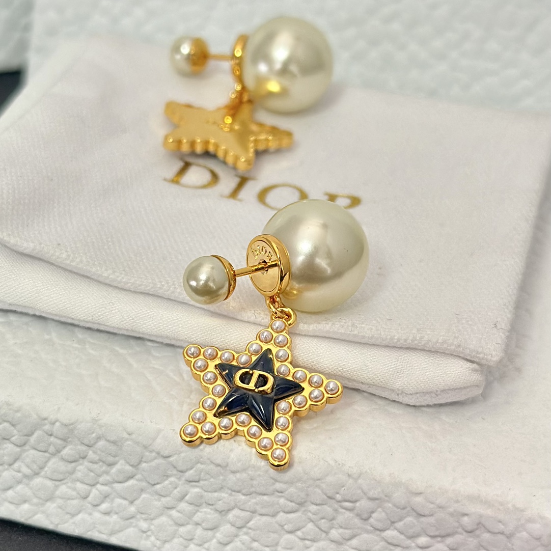 Dior Black Star Pearl Earrings - Original Replica Club