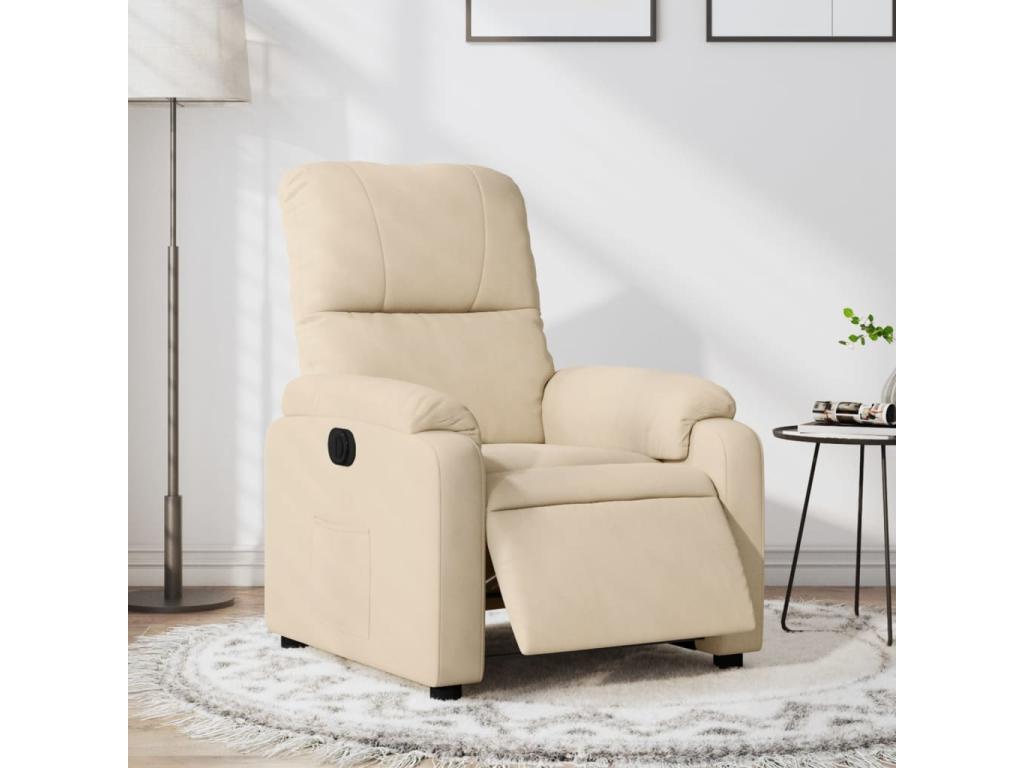 Sillón reclinable eléctrico tela de microfibra color crema