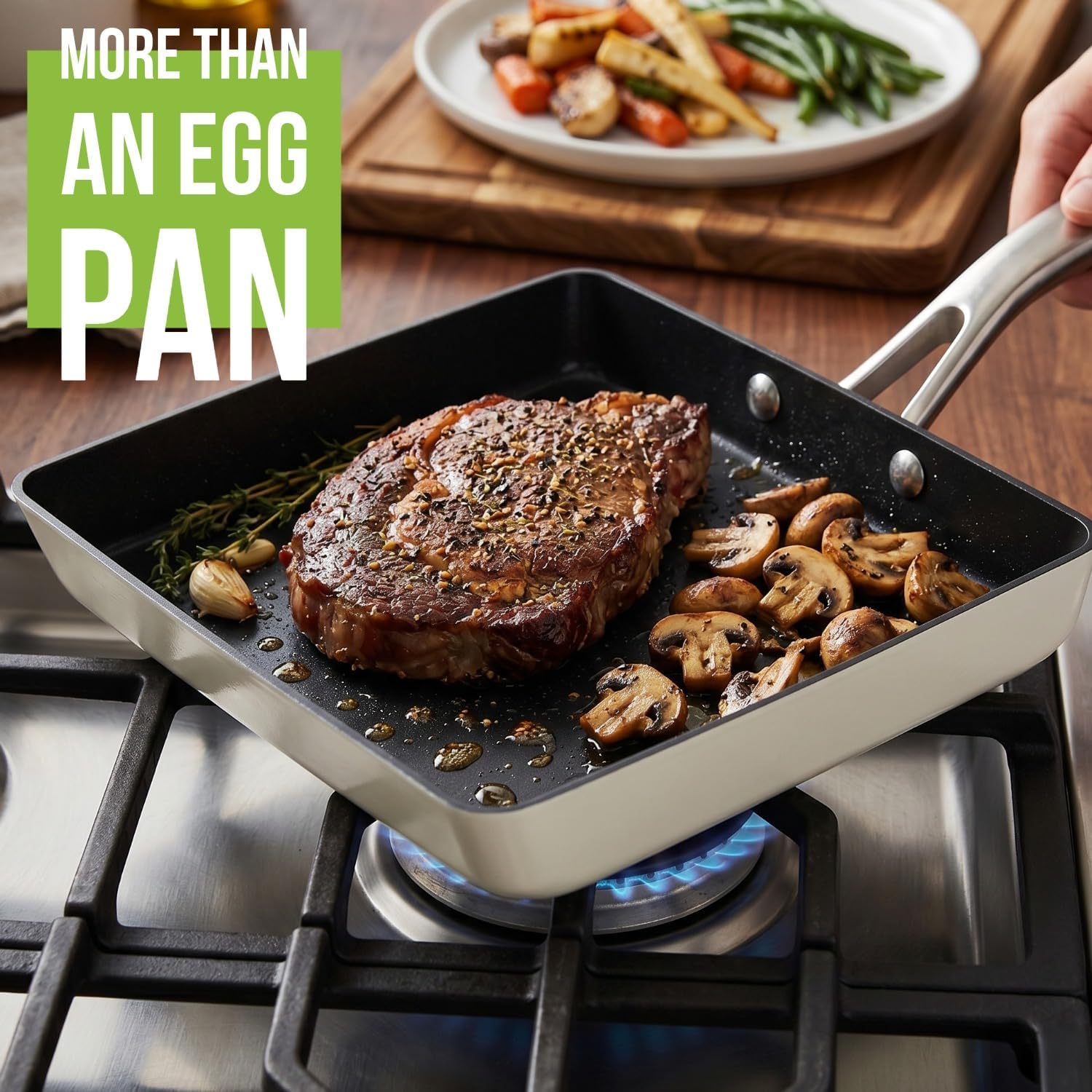 TeChef Collection | Ceramic Nonstick Egg Frying Pan, Nontoxic - Nontoxic - Free of PFAS, PFOA, PTFE, Made in Korea (Square Pan)