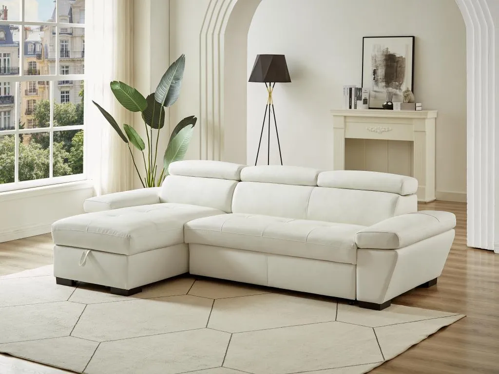 Sofá cama rinconero de piel Mueblesclasic - Blanco - Ángulo izquierdo