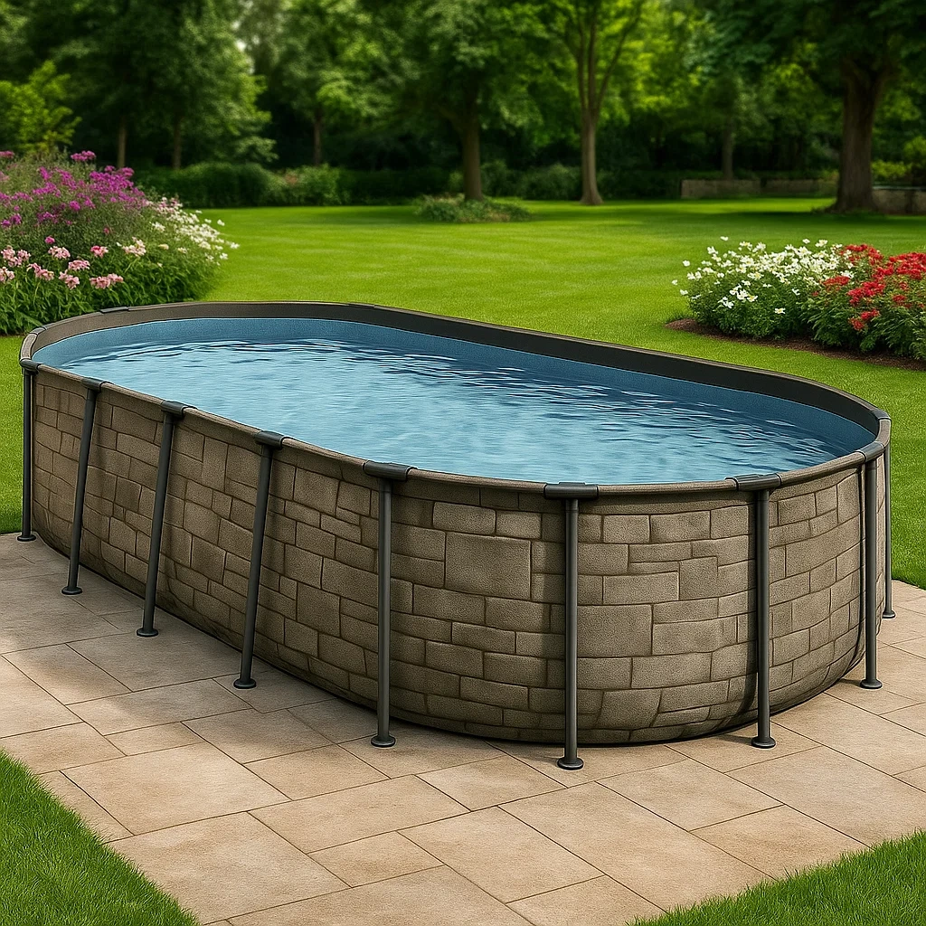 Piscina tubular ovalada desmontable acero 472x286x104 cm color piedra/azul LbnVOvs153lD