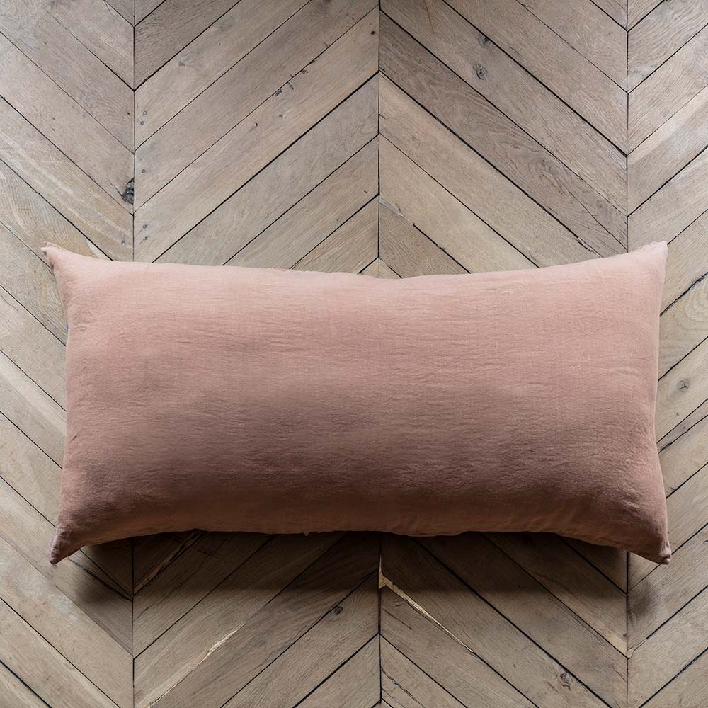 Coussin rectangle en lin lavé - Rose Argile