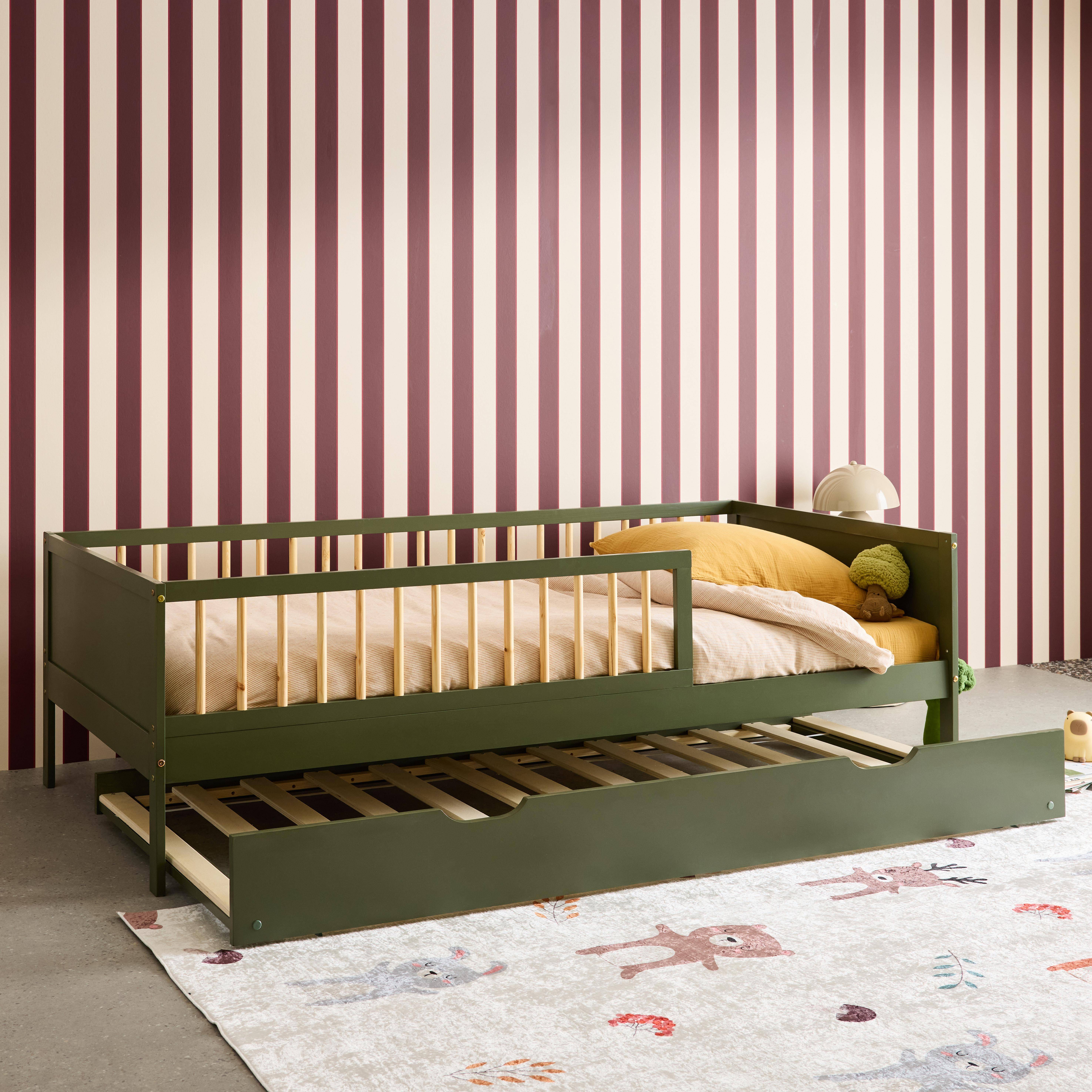 Elio - Cama nido infantil 190cm pino natural con somier de láminas y cajón