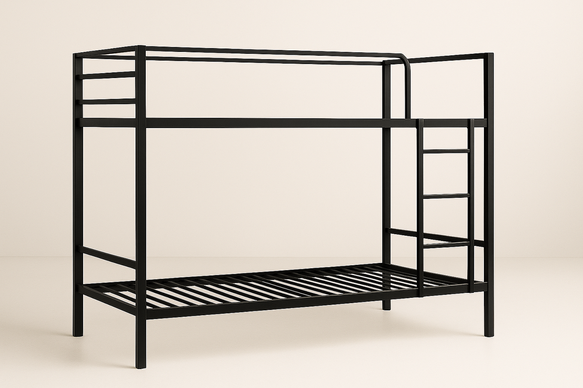 Litera Metálica Negra para Dormitorio con Escalera Integrada 200x100x160 cm